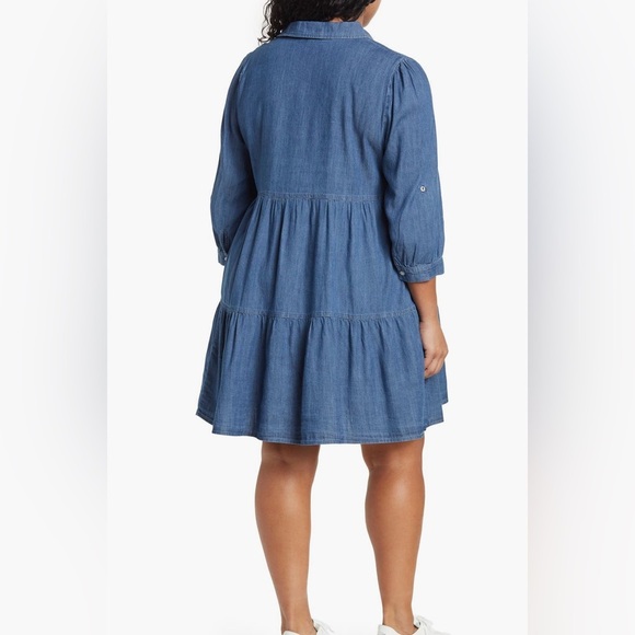 Tommy Hilfiger Blue Denim Chambray Shirt Dress Ruffle Hem Women’s size 8 - Picture 3 of 15